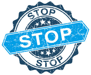 stop blue round grunge stamp on white