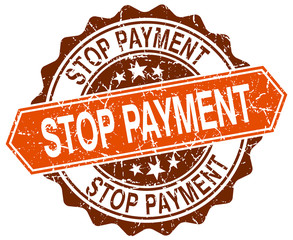 stop payment orange round grunge stamp on white