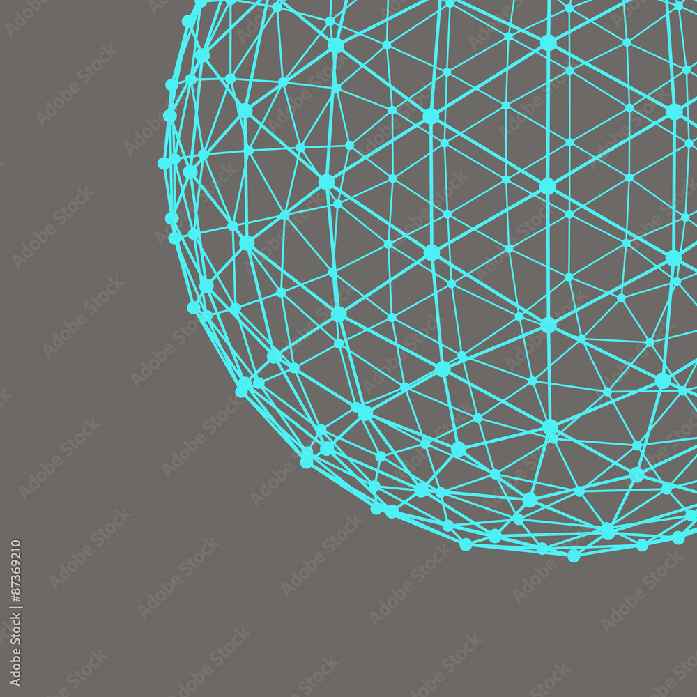 Poster mesh polygonal background. scope of lines and dots. ball of the