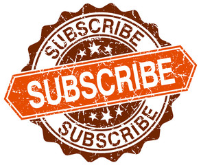 subscribe orange round grunge stamp on white