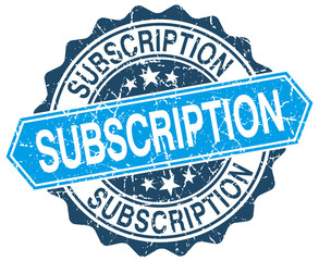 subscription blue round grunge stamp on white