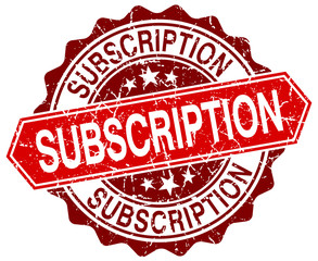 subscription red round grunge stamp on white