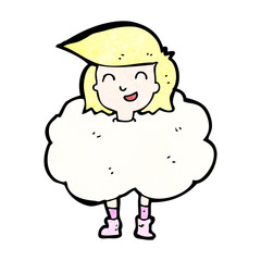 cartoon girl with head in clouds