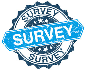 survey blue round grunge stamp on white