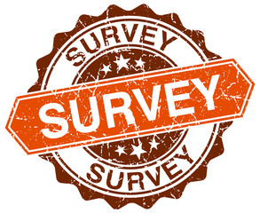 survey orange round grunge stamp on white