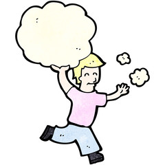 cartoon man carrying cloud