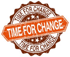 time for change orange round grunge stamp on white