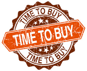 time to buy orange round grunge stamp on white