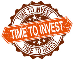 time to invest orange round grunge stamp on white