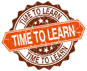 time to learn orange round grunge stamp on white