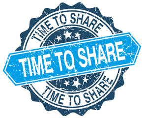 time to share blue round grunge stamp on white