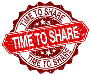 time to share red round grunge stamp on white