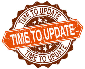 time to update orange round grunge stamp on white