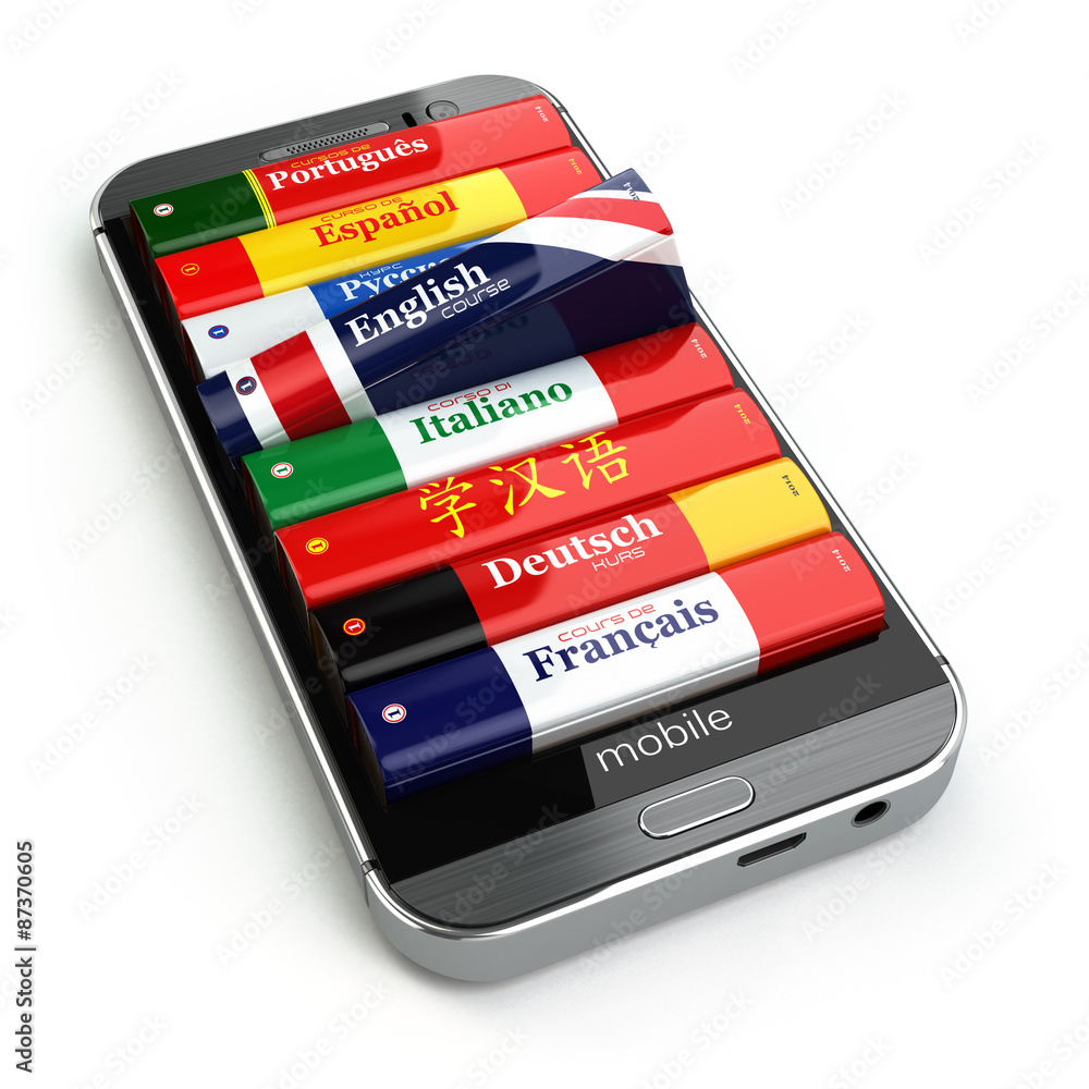 Poster e-learning. mobile dictionary. learning languages online.