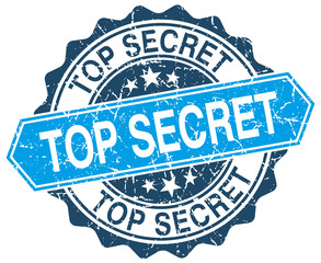 top secret blue round grunge stamp on white