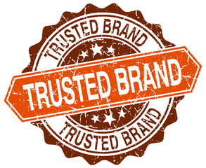 trusted brand orange round grunge stamp on white