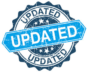 updated blue round grunge stamp on white