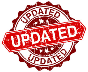 updated red round grunge stamp on white