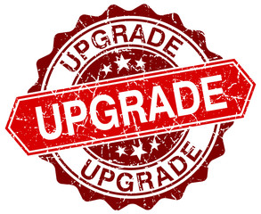 upgrade red round grunge stamp on white