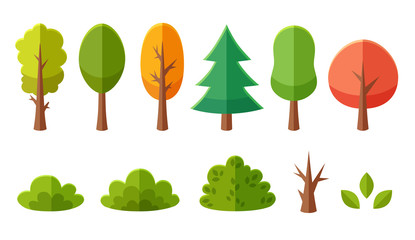 Isolated cartoon trees and bushes pack