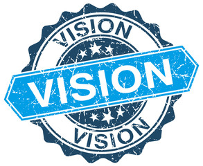 vision blue round grunge stamp on white