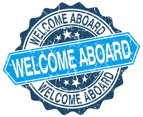 welcome aboard blue round grunge stamp on white