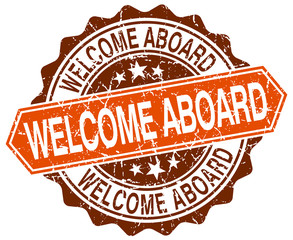 welcome aboard orange round grunge stamp on white