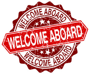 welcome aboard red round grunge stamp on white