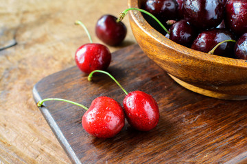 Group of Fresh cherry on wooden table