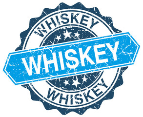 whiskey blue round grunge stamp on white