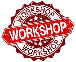 workshop red round grunge stamp on white