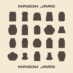 Mason jars  silhouette icons set. Vector illustration  template.