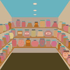 Mason jars  in a cellar. Flat design  vector illustration. 