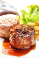 Beef Filet Mignon with suace - Tenderloin steak and bacon