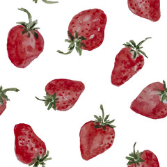 Seamless pattern with wattercolor strawberry
