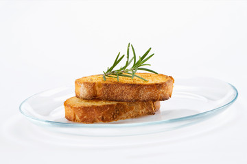 Serving oil on toasted bread 