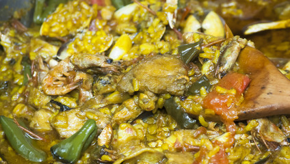 Rice with seafood cooking