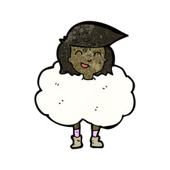 woman with head in clouds cartoon
