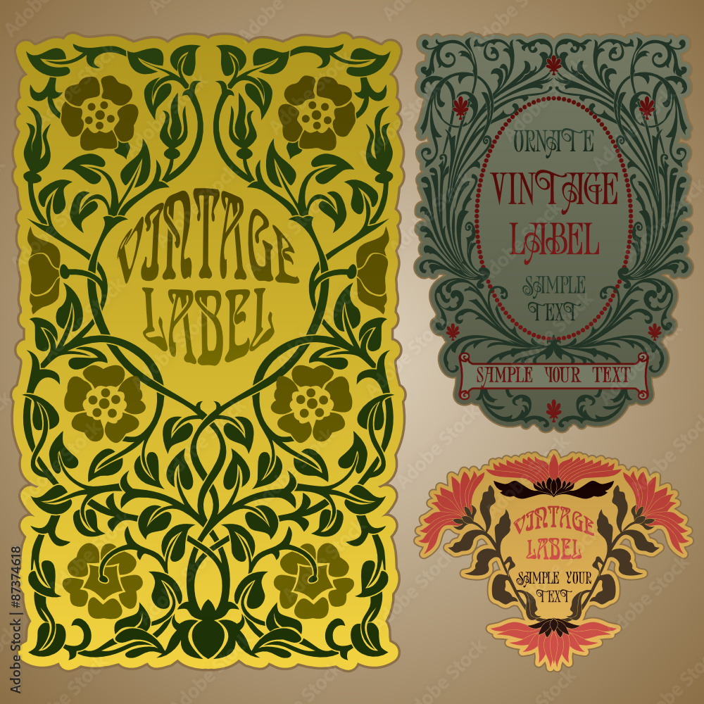 Wall mural vector vintage items: label art nouveau