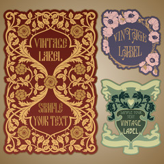 vector vintage items: label art nouveau