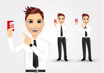 Obraz premium businessman pointing to business card