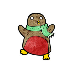cartoon christmas robin in scarf