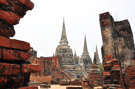 Buddism ancient remains;pagoda/In Ayutthaya province, Thailand, Asia
