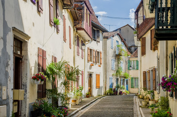 Fototapeta na wymiar Typical French street in Salies-de-Bearn