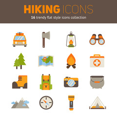 A set of hiking flat icons in modern style © Yuzach