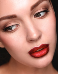Close up portrait of beautiful young woman face