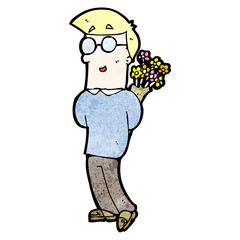 cartoon man with flowers