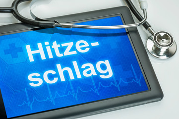 Tablet mit dem Text Hitzeschlag auf dem Display