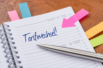 Terminkalender mit Hinweissticker - Tarifwechsel