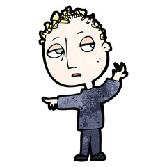 cartoon bored boy gesturing to follow